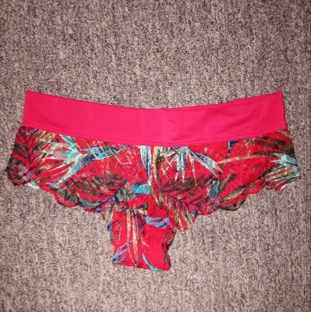 Victoria Secret red tropical floral print lace low rise cheekster panty